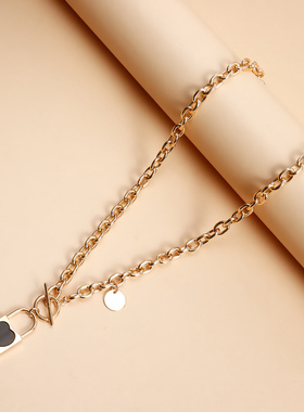 欧美外贸饰品简约黑色同心锁仿贝