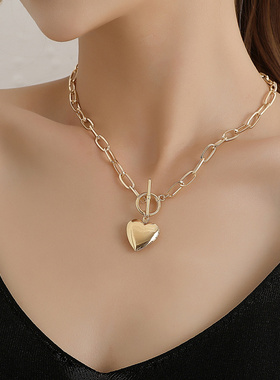 欧美跨境饰品锁链可开盖桃心吊坠