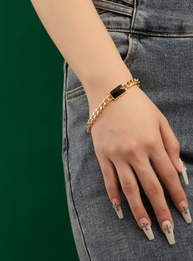 欧美跨境饰品几何铝链方形黑色方