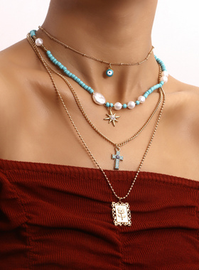 欧美跨境饰品波西米亚时尚多层蓝