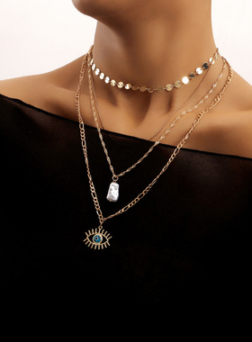 欧美跨境饰品ins博主朋克多层圆