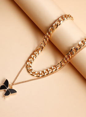 欧美外贸饰品双层时尚黑色蝴蝶仿