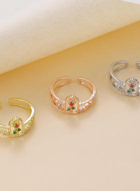 跨境爆款欧美童话美女与野兽小公主戒指小众设计彩色玫瑰花指环女