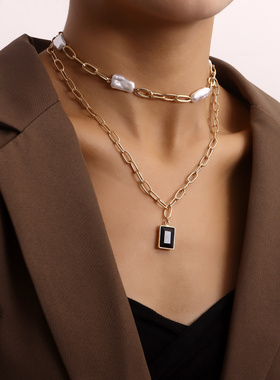 欧美跨境饰品时尚双层异形珍珠竹