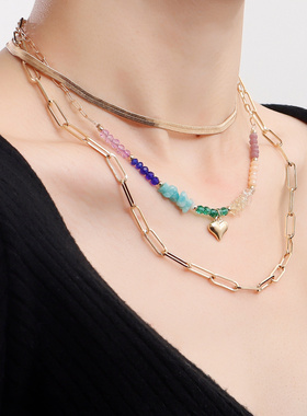 欧美跨境饰品潮流多层回形扁蛇链