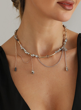 欧美跨境饰品双拼色碎银项链女in