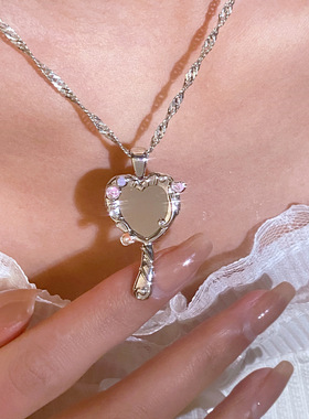 跨境芭比镜子多巴胺项链ins相框项链可爱少女时尚锁骨链