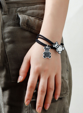 黑白小熊情侣卡通手链小皮筋爱心