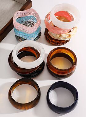 欧美风晕染树脂宽手镯复古大理石