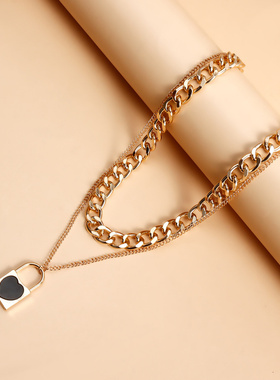 欧美外贸饰品双层时尚黑色同心锁