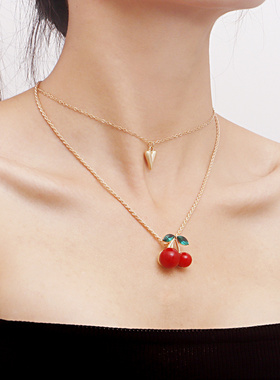 欧美跨境饰品夸张红色大樱桃多层