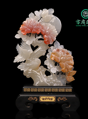 天然玉石花好月圆摆件