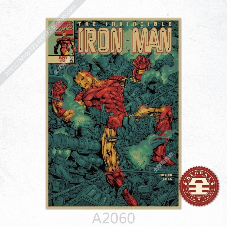 钢铁侠  Iron Man漫威英雄漫画科幻复古文艺牛皮纸海报装饰画贴画 - 图3