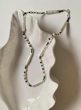 原创设计 极光炫彩小银条 天然混搭玉石异形巴洛克珍珠项链锁骨链