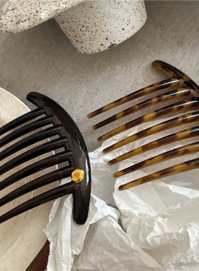 高级感 复古玳瑁色发梳盘发发簪 设计感金豆半圆弧形碎发刘海插梳