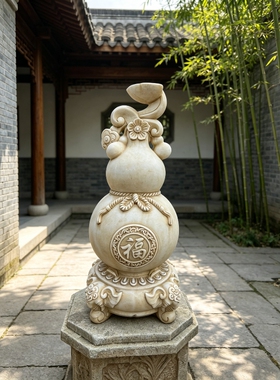天然青石手工雕刻葫芦招财摆件