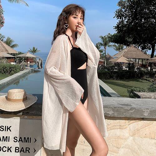 海边防晒衫可下水沙滩度假温泉薄外套百搭宽松泳衣外搭比基尼罩衫 - 图1