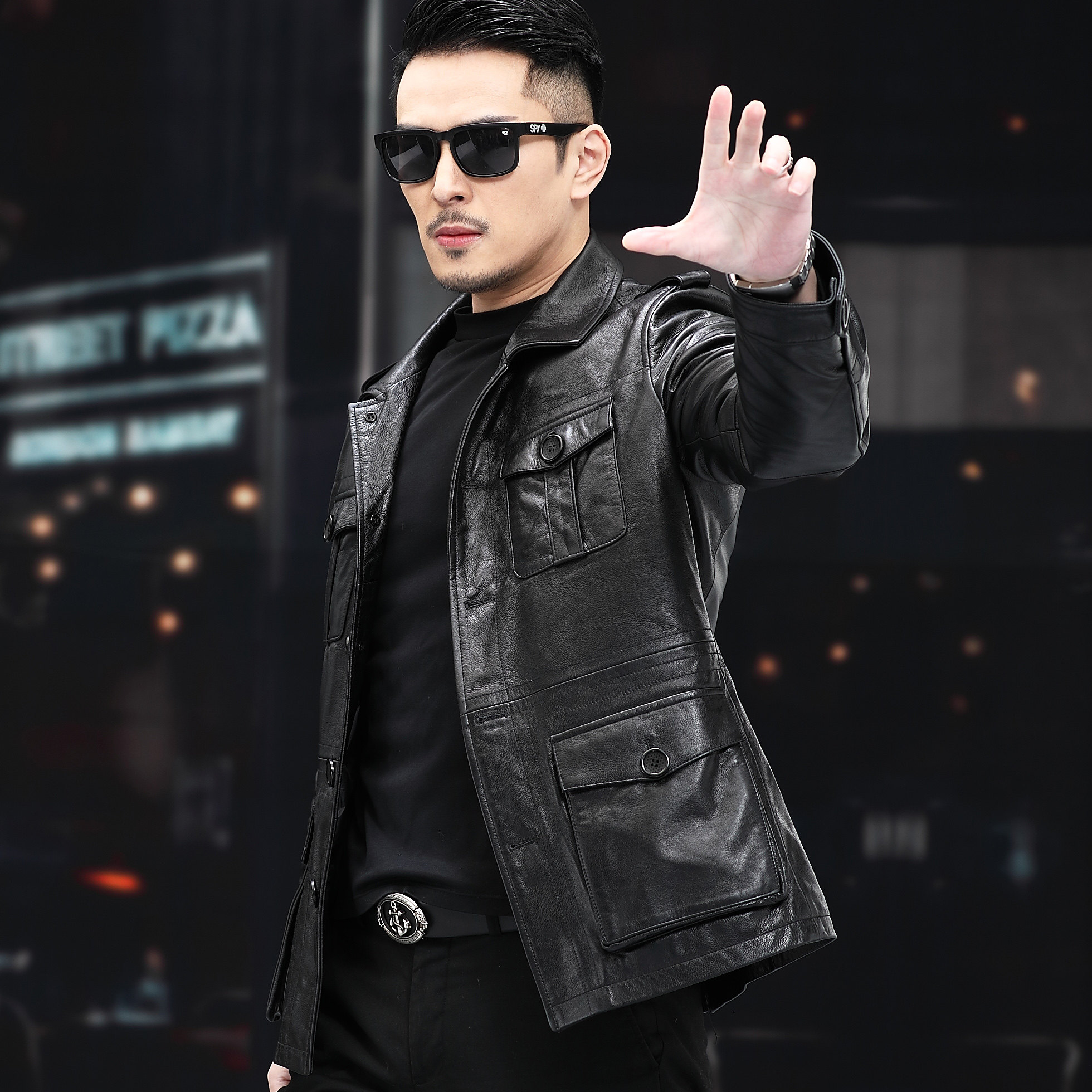 真皮头层纯小牛皮皮衣男中年皮夹克外套猎装可脱卸羽绒内胆羊毛领,淘宝优惠券,粉丝福利购,淘宝优惠卷