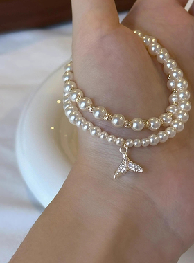 鱼尾珍珠手链精致小众高级感