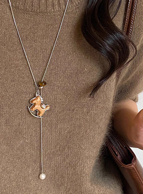 时尚木质小马吊坠抽拉项链