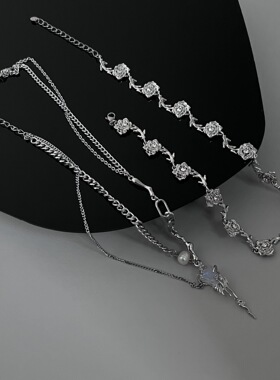 玫瑰遇到冰火石项链女甜酷辣妹风配饰小众设计感百搭锁骨链