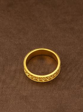 麦穗戒指编织平安女款黄金色戒指古法复古宫廷高级设计感百搭气质