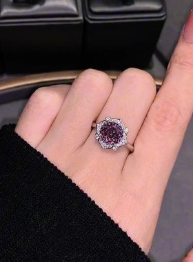 中古浪漫不渝粉紫色玫瑰切戒指轻奢气质小众高颜值食指戒指环饰品