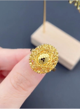 黄金色镂空绕线花丝鱼鳞鸽子蛋戒指金色时尚活口女戒节日礼物精致