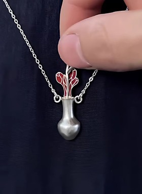 新中式立体花瓶可插花项链清冷感小众趣味创意锁骨链气质日常饰品