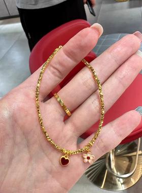 古法烧蓝蹦迪珠爱心樱花手链饰品黄金色设计复古百搭闪闪发光首饰