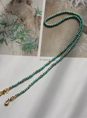 仿绿松石项链挂绳黄金锦鲤锁平安锁蜜蜡吊坠配绳细女款双耳挂钩链