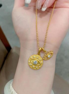 黄金色点钻恶魔之眼项链异域中古风饰品时尚百搭轻奢设计感首饰品