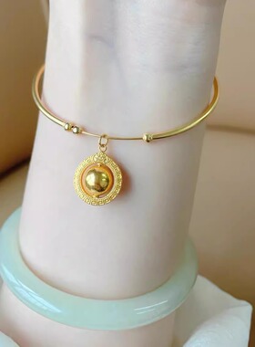 泰国复古风黄金色吸钱星吞金兽手镯古法水银吸米星吊坠手镯饰品