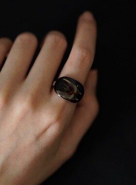 黑漆蝴蝶大漆戒指新中式古风文玩漆器指环古典国风优雅高级配饰