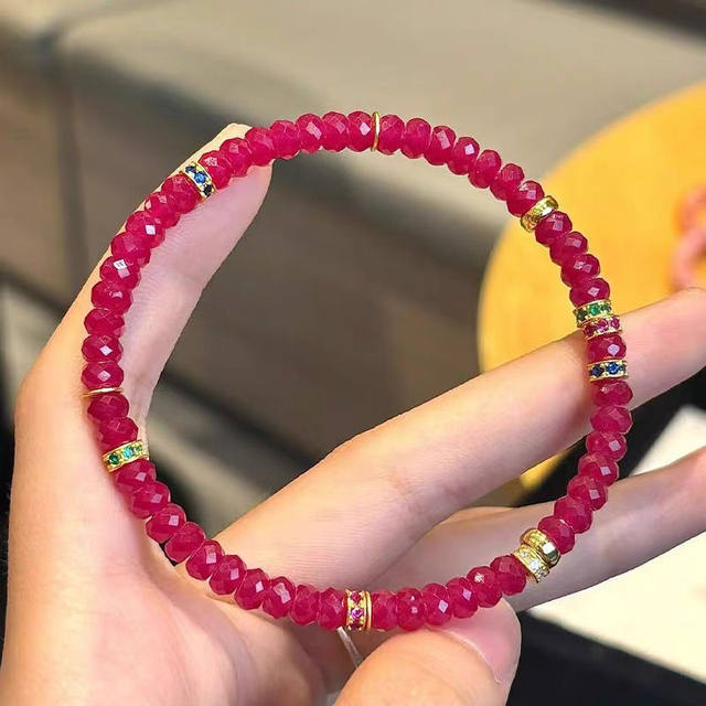 Medieval ruby abacus bead bracelet, dove blood red faceted sparkling high-grade gemstone colorful treasure bracelet, light luxury and versatile for women