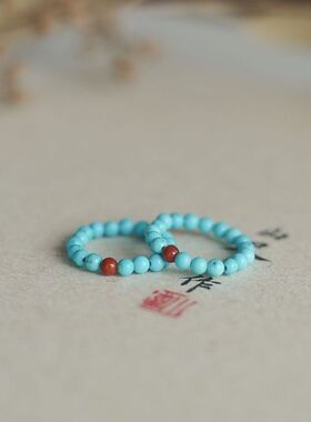 新中式仿绿松石戒指文玩珠子串珠运珠指环高级感小众个性款优雅