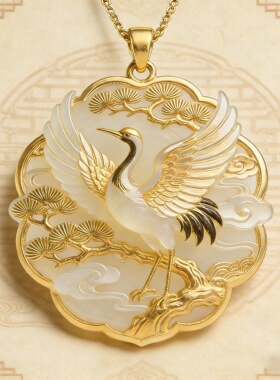 金鹤祥云新中式仿玉髓项链新款国风仙鹤吊坠精致马年爆款配饰礼物