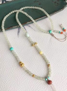 新中式仿和田玉项链国风高级感佛公葫芦形编绳毛衣链吊坠罗盘挂绳