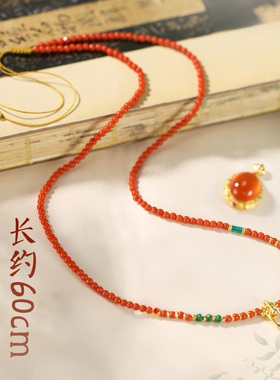 新中式南红项链万能链手工挂绳万能扣小众设计高级感百搭毛衣链
