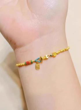 古法烧蓝锦鲤戒指女爆闪蹦迪珠碎金子弹力戒指黄金色小福牌吊坠