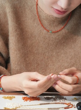 事事如意南红小米珠项链绿松石新中式2025新款本命年红色锁骨链