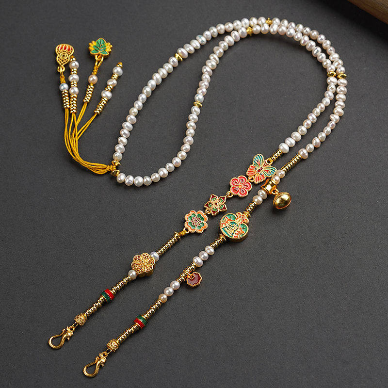 新中式锦鲤锁配链双耳挂绳编织手作仿淡水珍珠毛衣链女新款饰品,淘宝优惠券,粉丝福利购,淘宝优惠卷