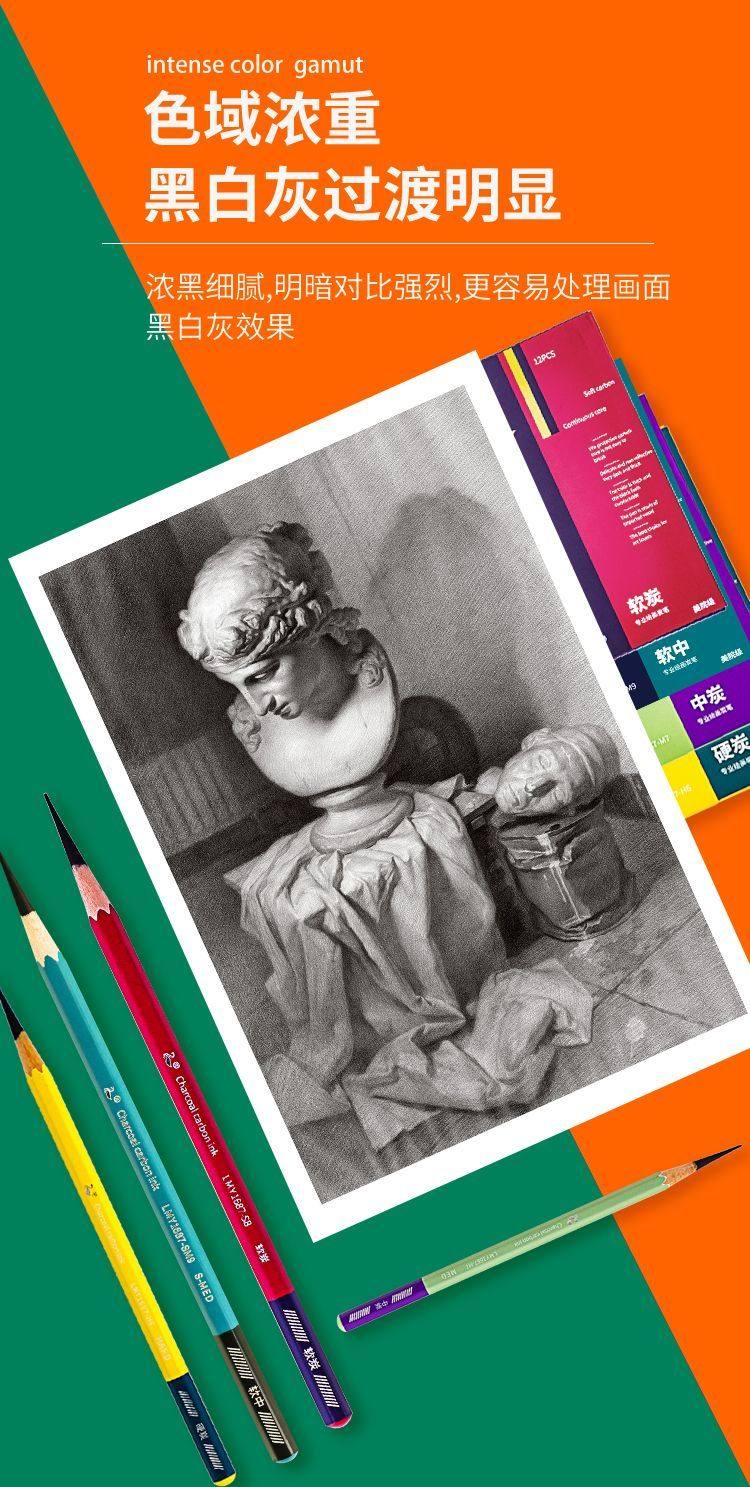 老美院24支装铅笔/炭笔套装素描/速写课哑光绘画炭笔铅笔,淘宝优惠券,粉丝福利购,淘宝优惠卷