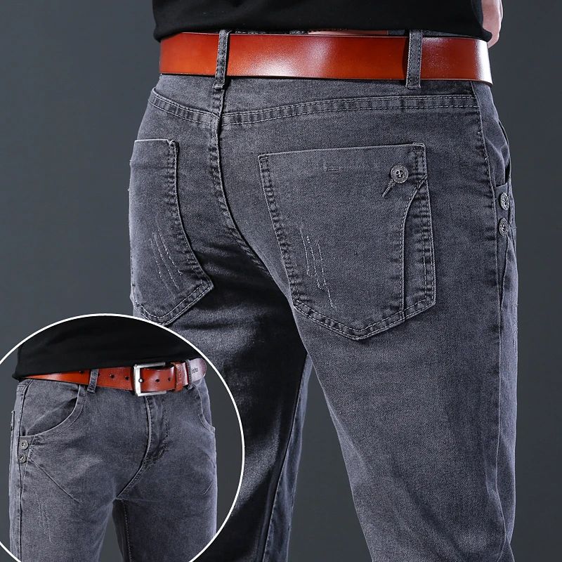 2024 New Fashion Jeans Men Korean Style Straight Grey Middle - 图3