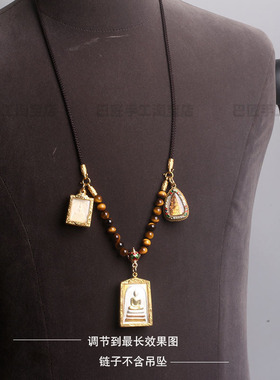 原创珠绳混搭可调节三挂佛牌链