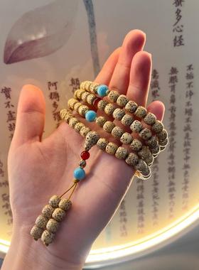 星月菩提108颗黄金籽文玩佛珠手串鸡油黄多圈星月菩提子项链手串