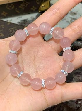 粉醉浮金天然水晶马达加斯加粉晶手链粉水晶蜜桃粉色手串女