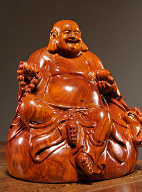 花梨木雕弥勒佛像摆件实木质坐式布袋笑佛红木家居客厅装饰工艺品
