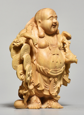黄杨实木雕刻弥勒佛摆件木头根雕大肚笑佛像家居客厅装饰工艺礼品