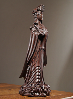 黑檀木雕刻妈祖神像摆件天上圣母妈祖娘娘家居客厅装饰红木工艺品